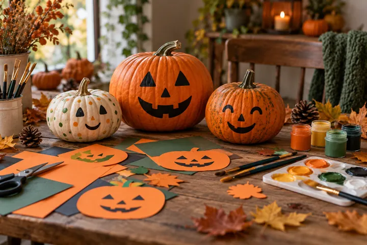 Pumpkin painting and Halloween paper crafts